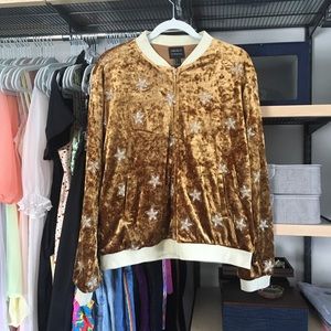 Glitzy gold star velvet bomber jacket, size large!